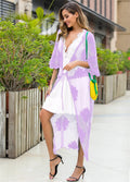 Light purple women's beach dress cardigan for swimming and beachwear.