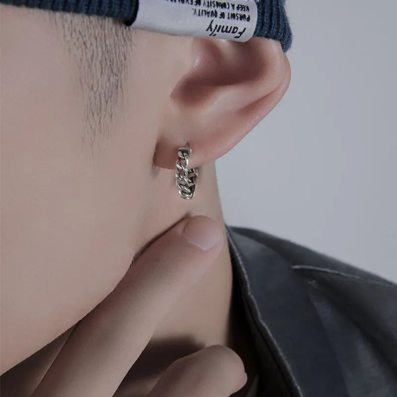 Men's geometric copper hip hop earrings in silver colour, showing 10mm and 14mm size options.