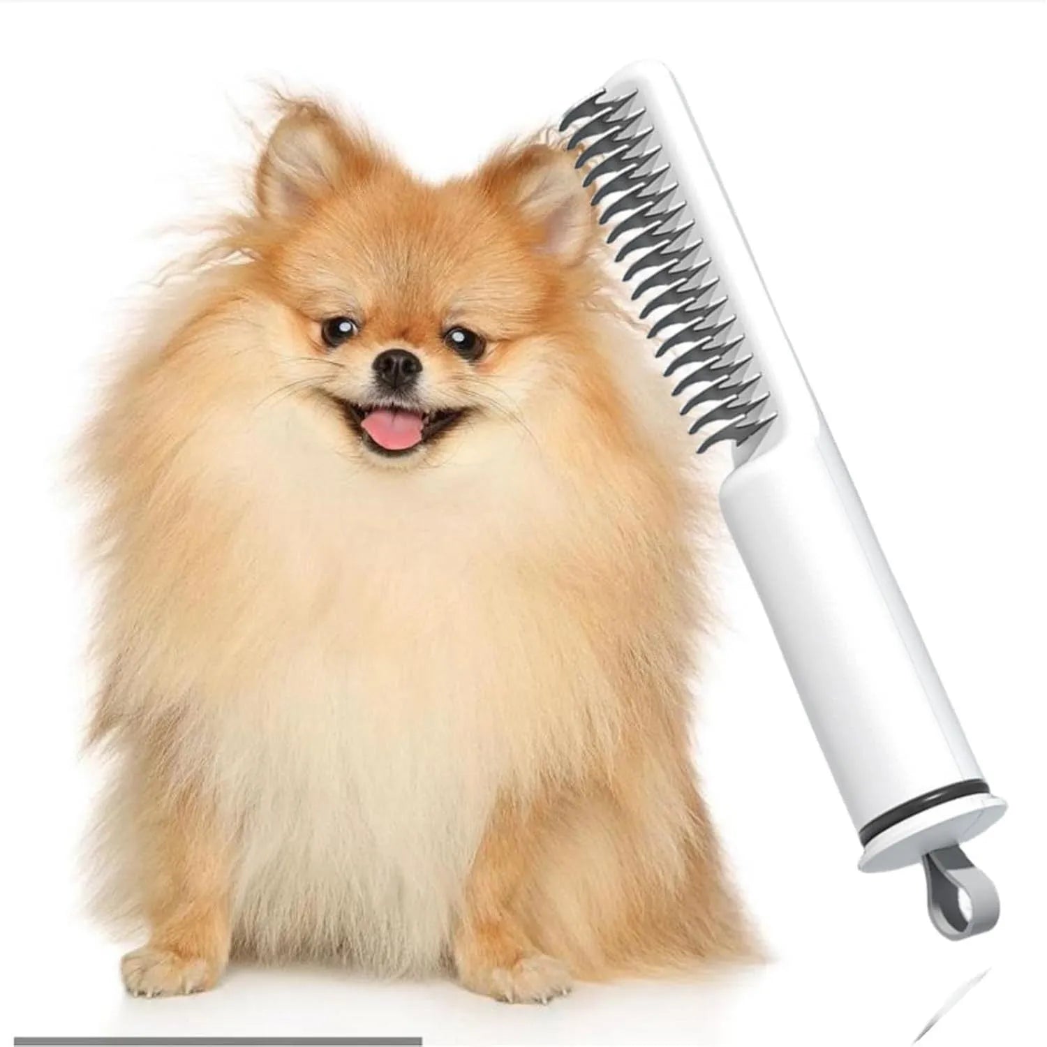 Stainless steel dog dematting comb with ergonomic handle for removing knots and mats
