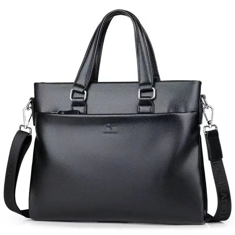 Men's PU leather business messenger bag with crossbody shoulder strap and 35x30x4cm dimensions