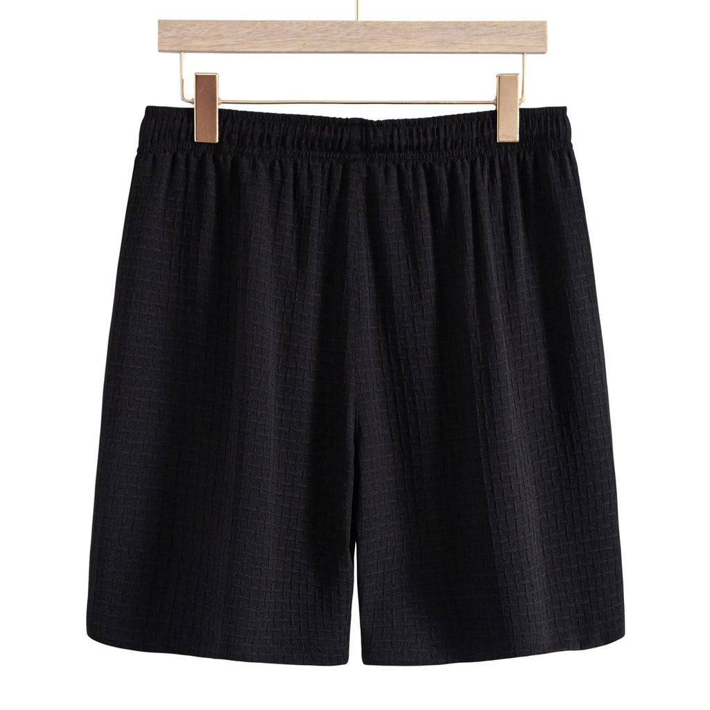 Men's black cotton blend short sleeve shirt and shorts suit for summer beach wear