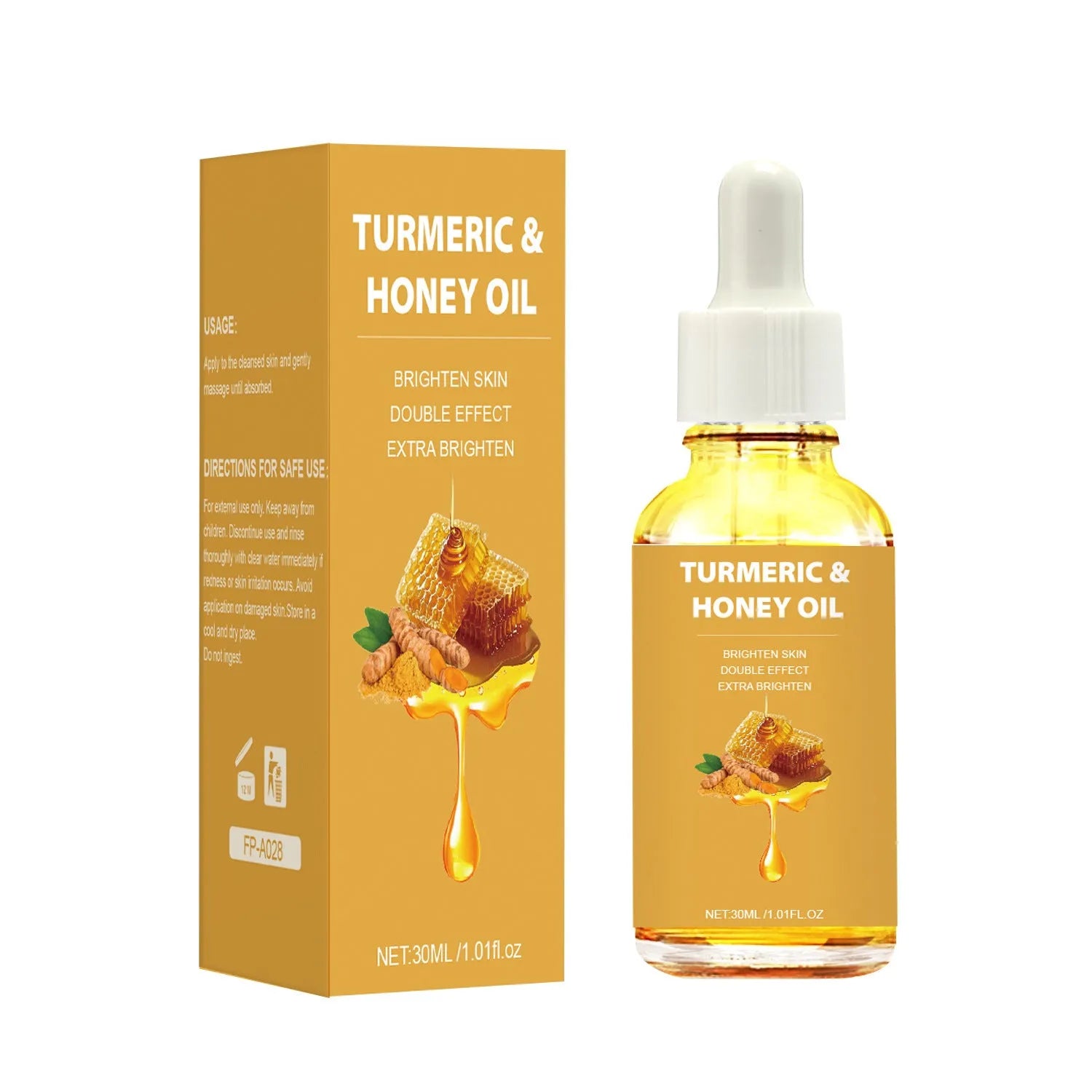 30ml turmeric honey essential oil in amber glass bottle with dropper for facial beauty applications