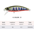 48mm submerged Mino fishing lure for mandarin fish and snakehead in multiple colour options