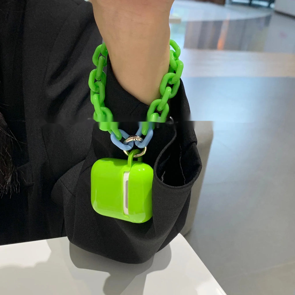 Green silicone protective sleeve with chain for Apple AirPods charging case