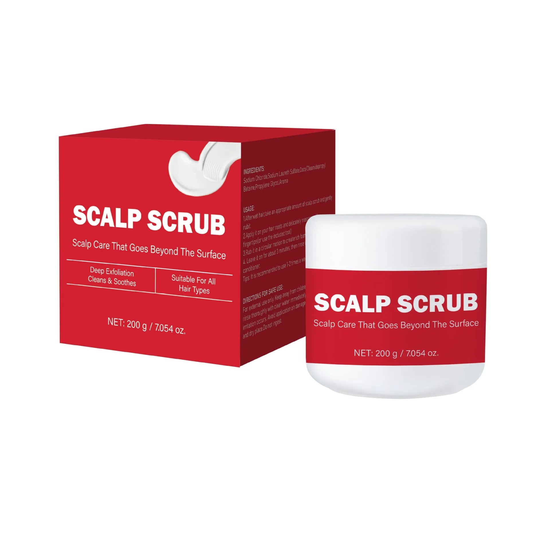 Exfoliating scalp and facial shampoo scrub bottle with anti-itching and anti-dandruff formula, 200g net content