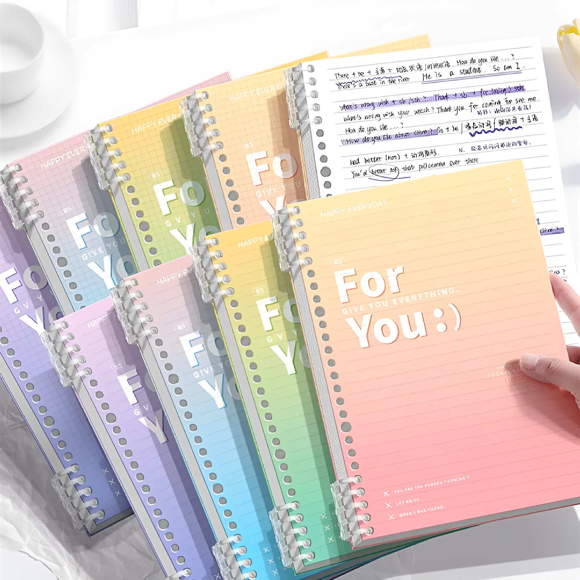 Removable coil gradient notebook in blue, green, pink, or purple with A4 and B5 size options