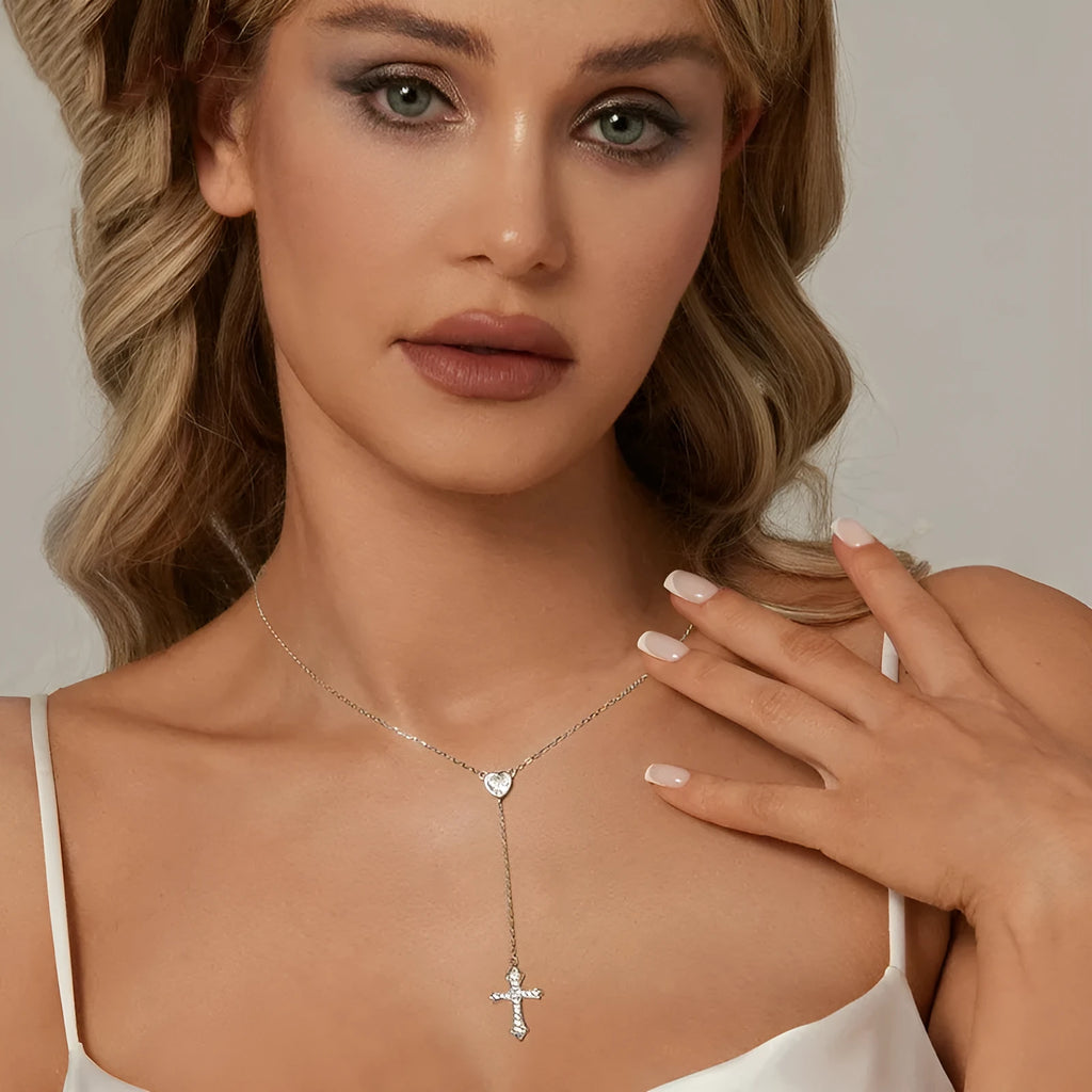 925 sterling silver love cross pendant necklace on O-ring chain, colour BSN384