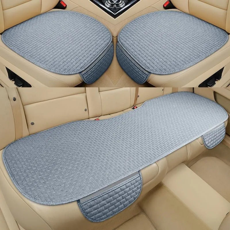 Linen car cushion with plaid pattern and hemmed edges in classic colours