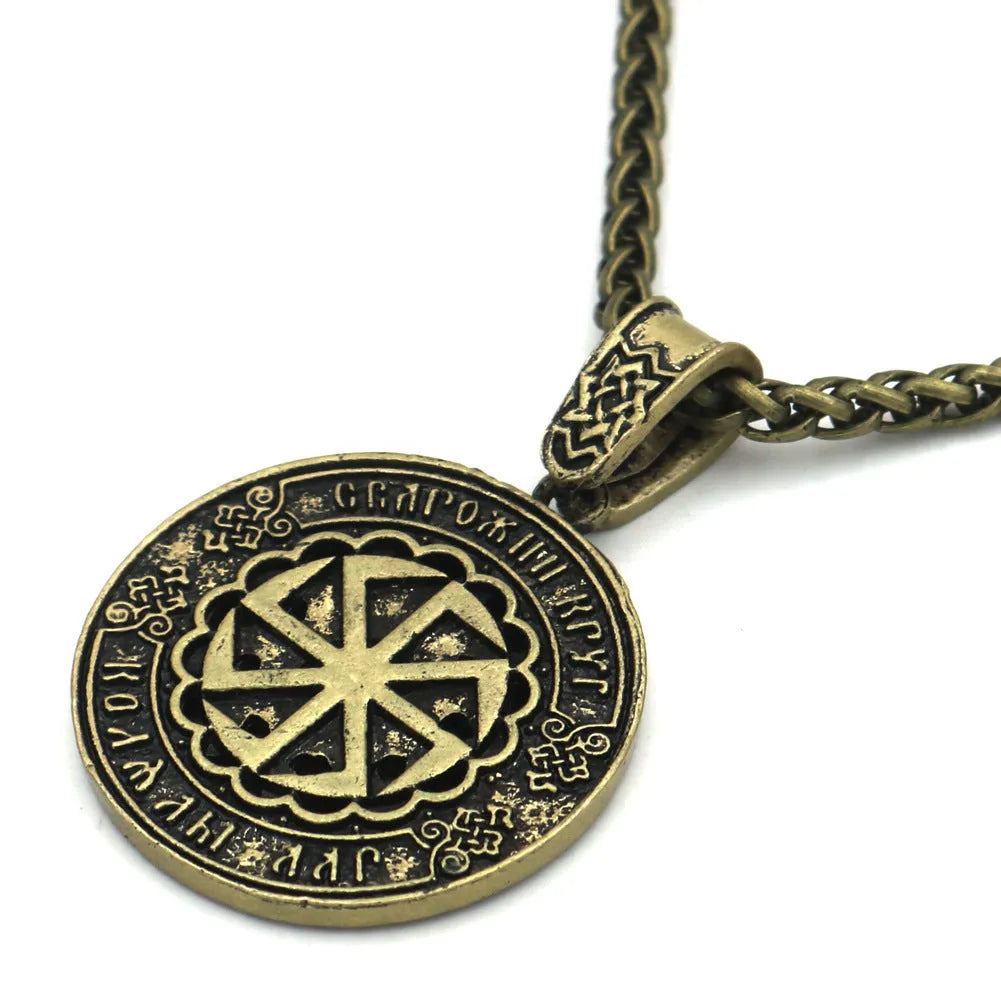 Lunavin ODing logo pendant necklace with leather rope and snake bones chain options in antique silver or bronze finish