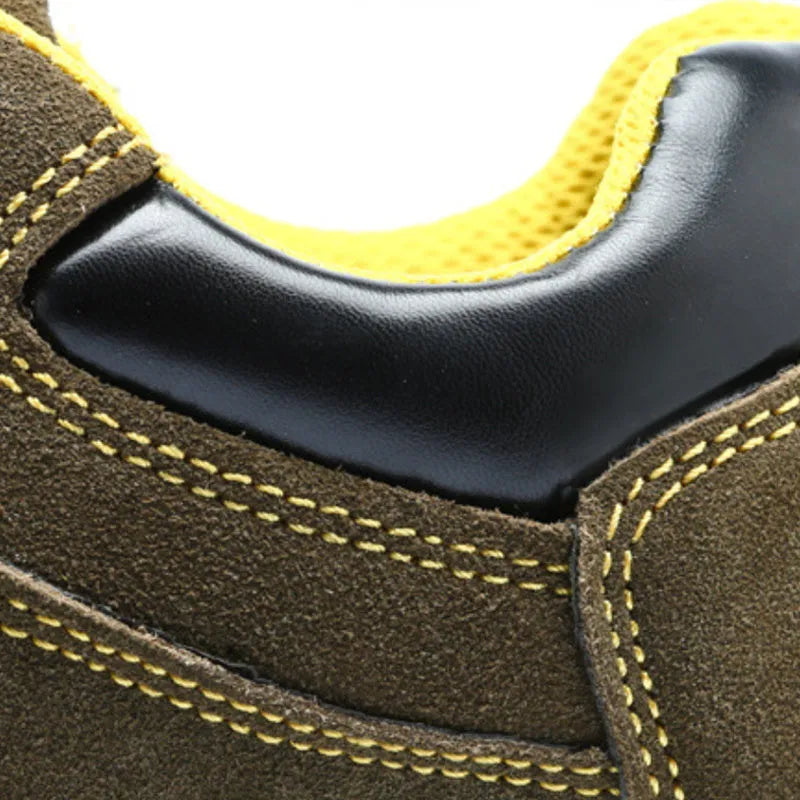 Men's bronze cow suede steel toe safety shoes with anti-slip soles for industrial work