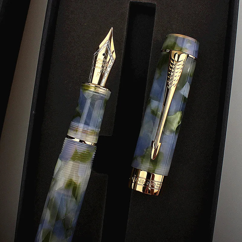 Deep bath green metal ballpoint pen showing three tip size options: 0.5mm, 0.7mm, and 1.0mm