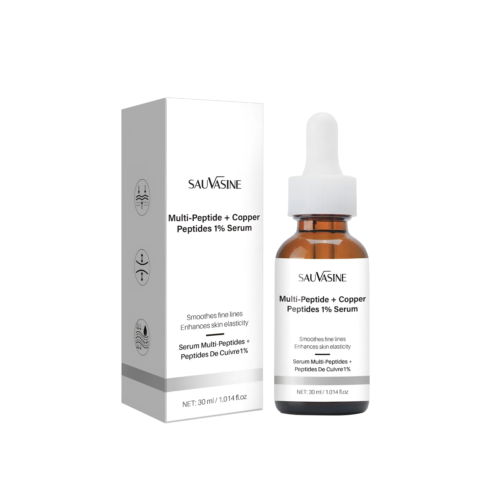 30ml amber glass bottle of anti-wrinkle facial oil with dropper applicator