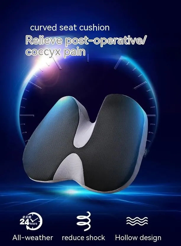 Curved bevel cushion with memory foam for tailbone support in black, grey, brown, and beige colours