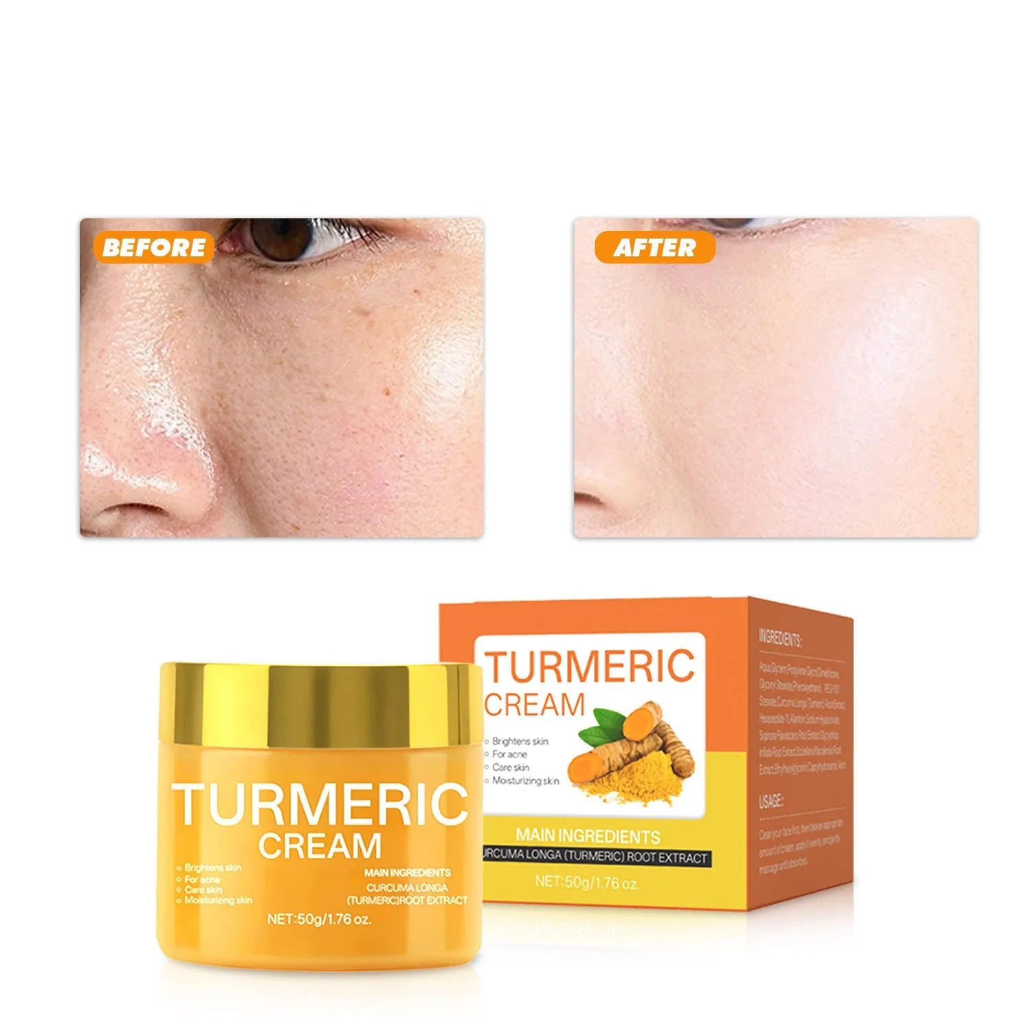 50g moisturising skin cream jar with hydrating and brightening formula measuring 53mm × 53mm × 48mm