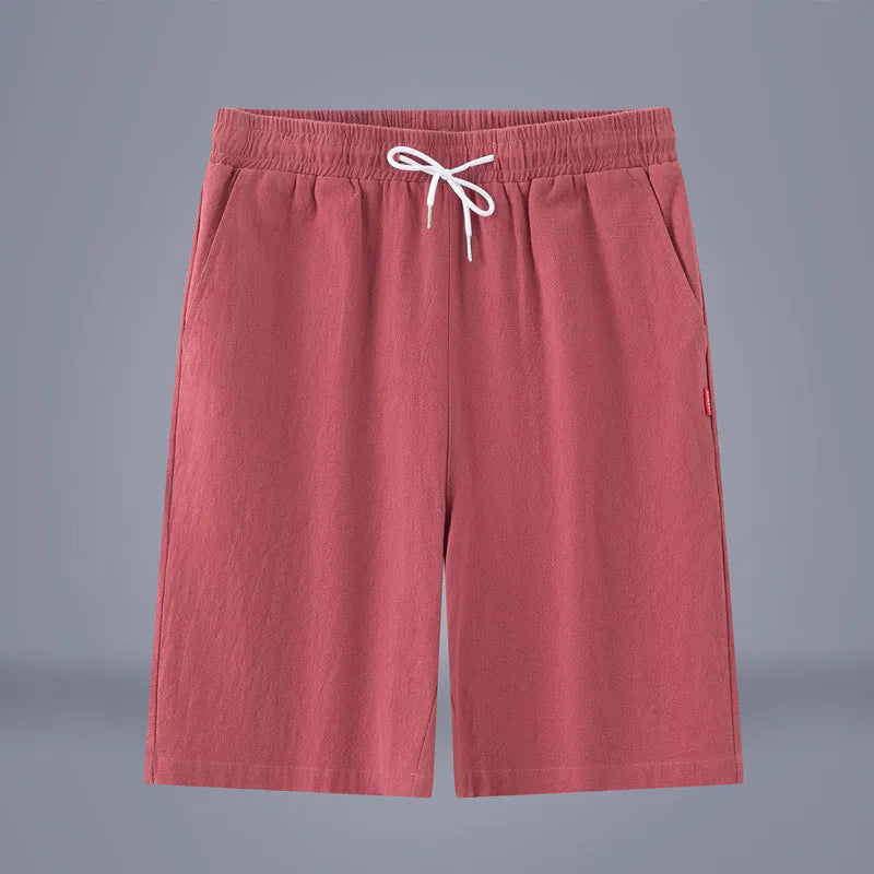 Solid colour cotton linen cropped trousers with a drawstring waist in Army Green