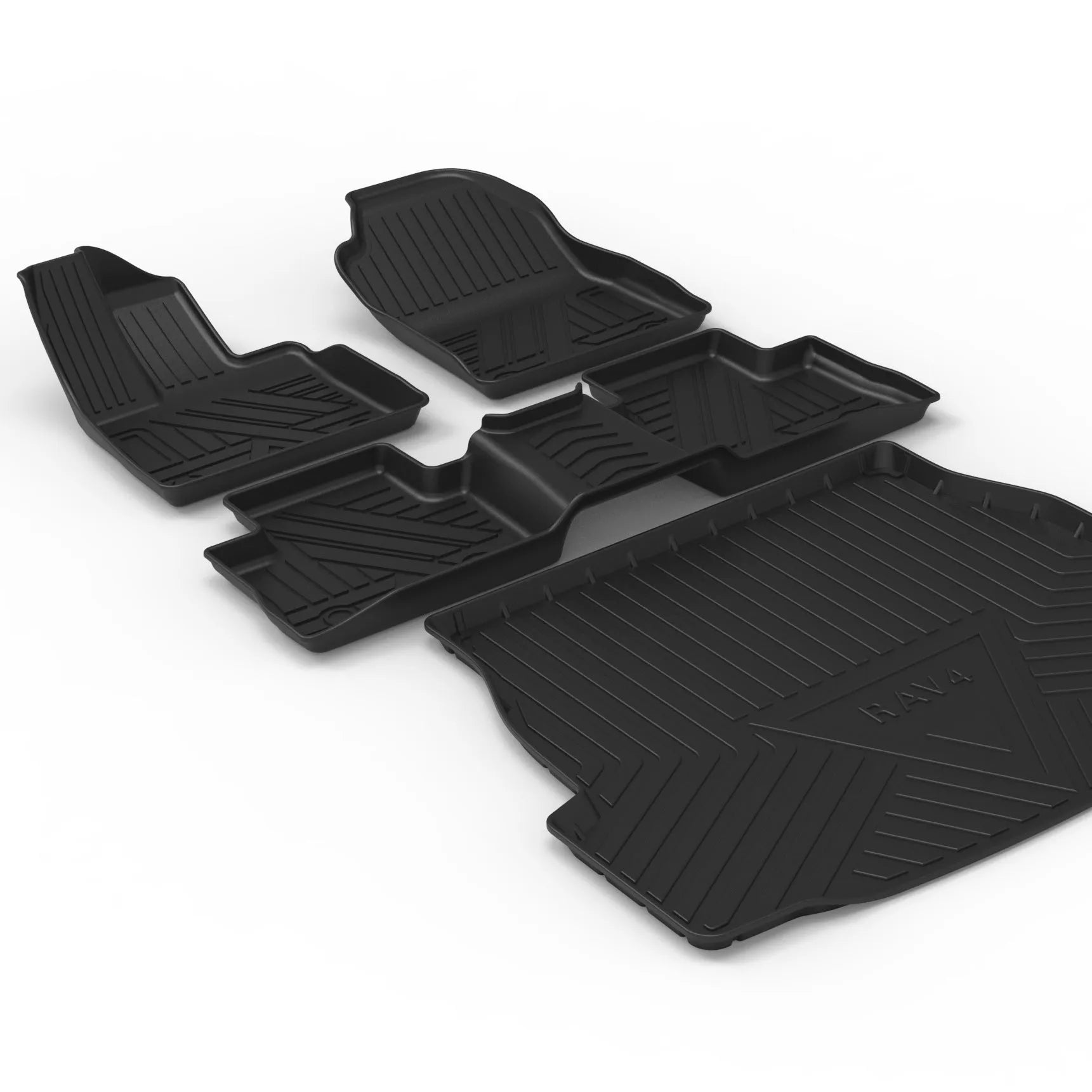 Black car boot liner with carbon fibre pattern, designed for a model-specific TPE tail pad fit.
