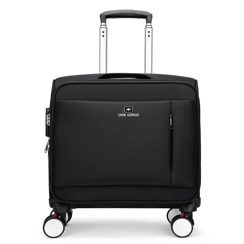 18 inch black Oxford cloth business luggage with pull handle and universal wheels