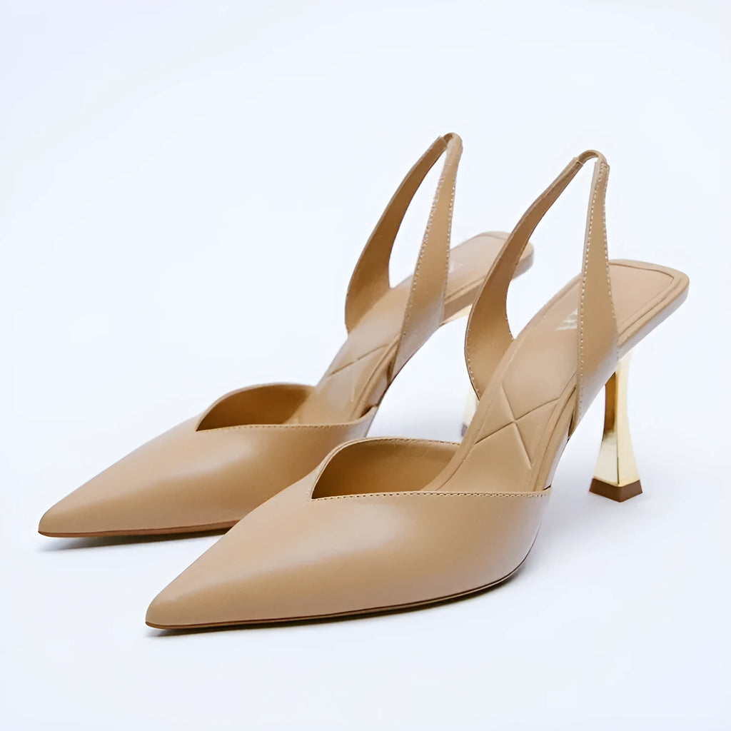 Women's pointed patent leather high heels in black or apricot with Korean-style shallow cut design