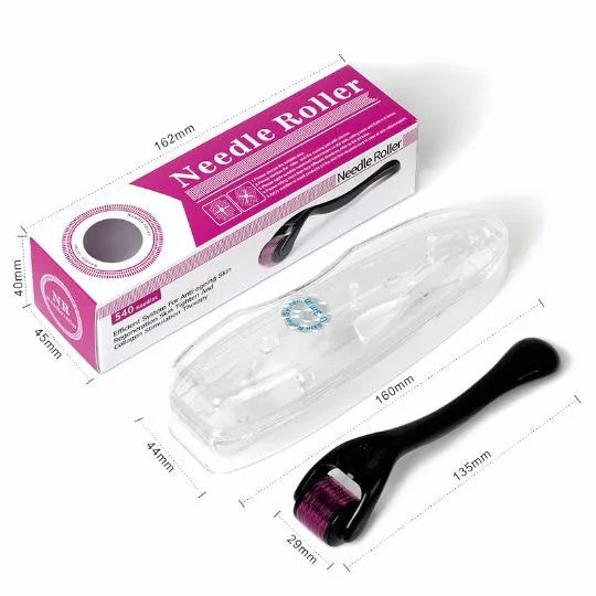 540 titanium microneedle derma roller with adjustable sizes from 0.2mm to 1.0mm in black and purple
