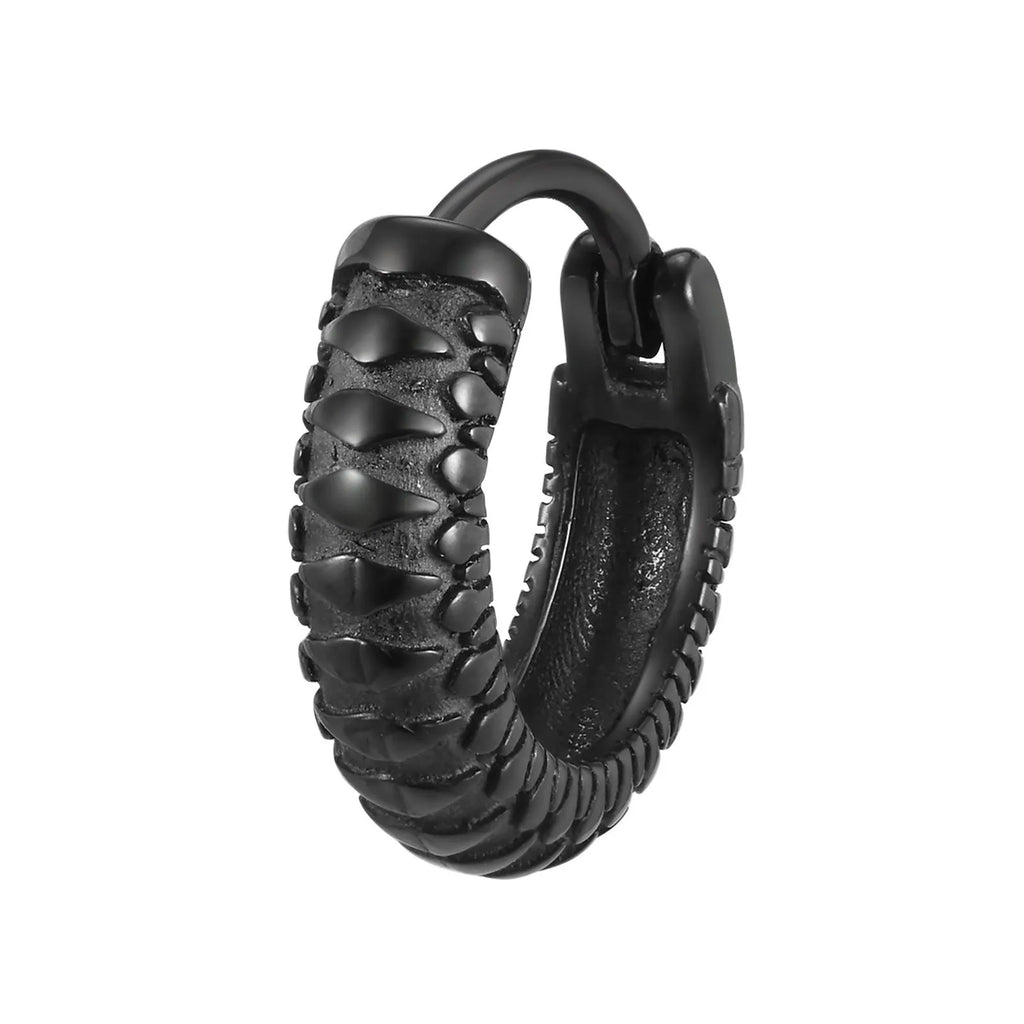 Stainless steel snake pattern hip hop earrings in black or gold with curved bar design
