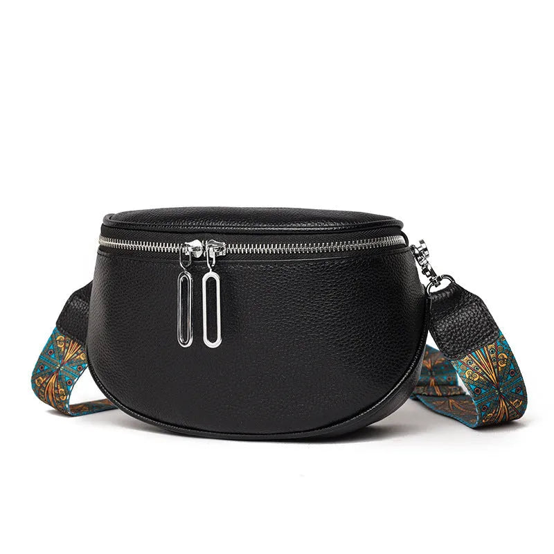 Women's soft PU leather messenger bag in saddle shape with single shoulder strap