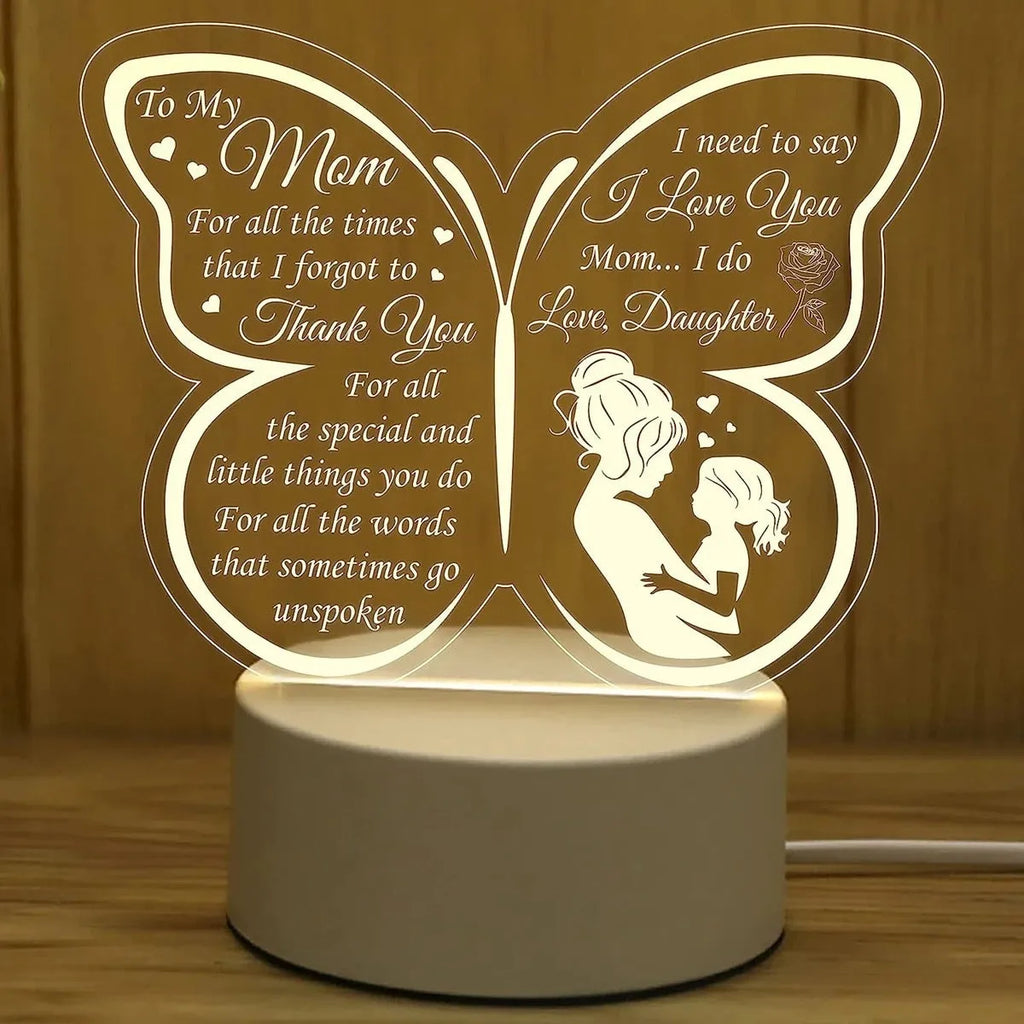 White heart-shaped table lamp with acrylic shade and touch switch on wooden desk