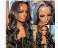 Black curly synthetic lace front wig with medium-long 22-inch length and natural hairline appearance