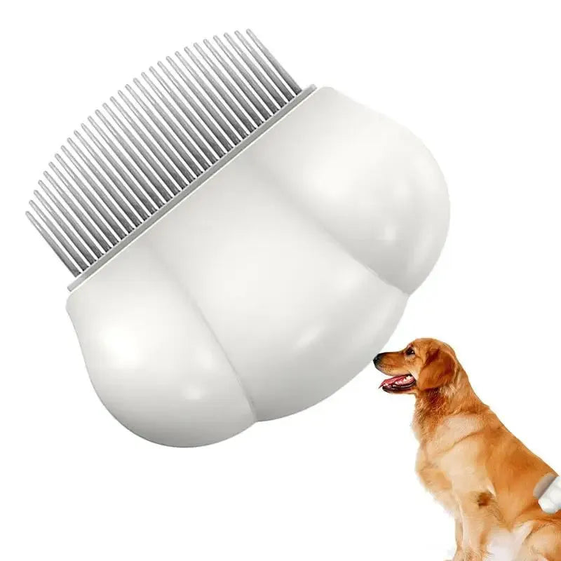 Dog grooming comb plastic hair removal comb with round teeth and anti-slip handle in cream white