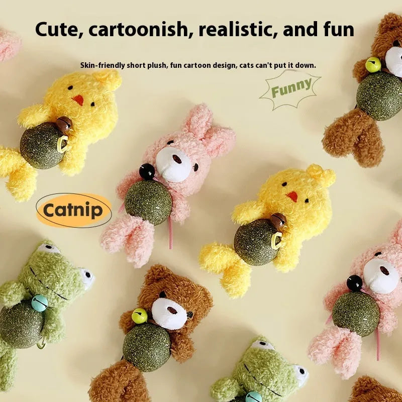 Plush catnip ball toy with creative animal doll design measuring 15cm height