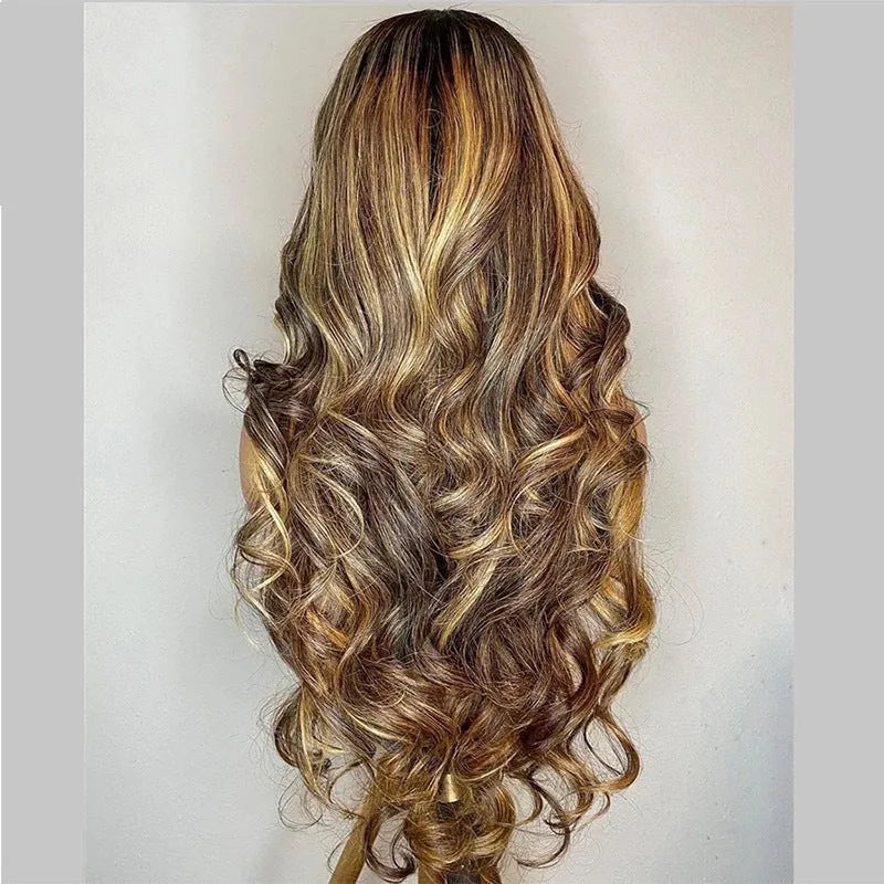 Front lace synthetic wig with 134 gradient colour long curly hair and side bangs