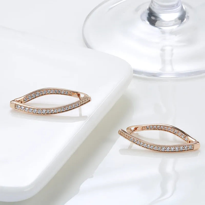 Geometric copper drop earrings for women with zircon stone accents in colour H0493.