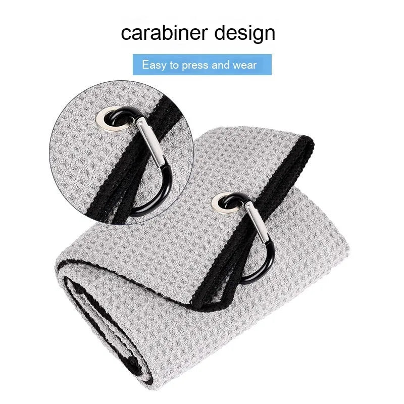 Waffle weave golf ball cleaning cloth towel showing textured surface and colour options