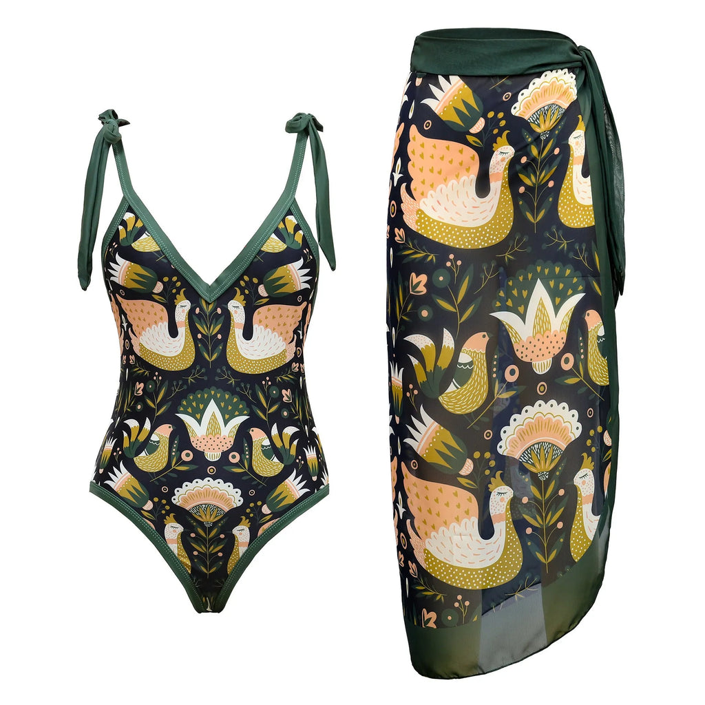 Women's solid colour one-piece swimsuit with removable skirt in Asian sizes