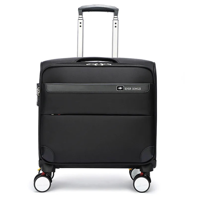 18 inch black Oxford cloth business luggage with pull handle and universal wheels
