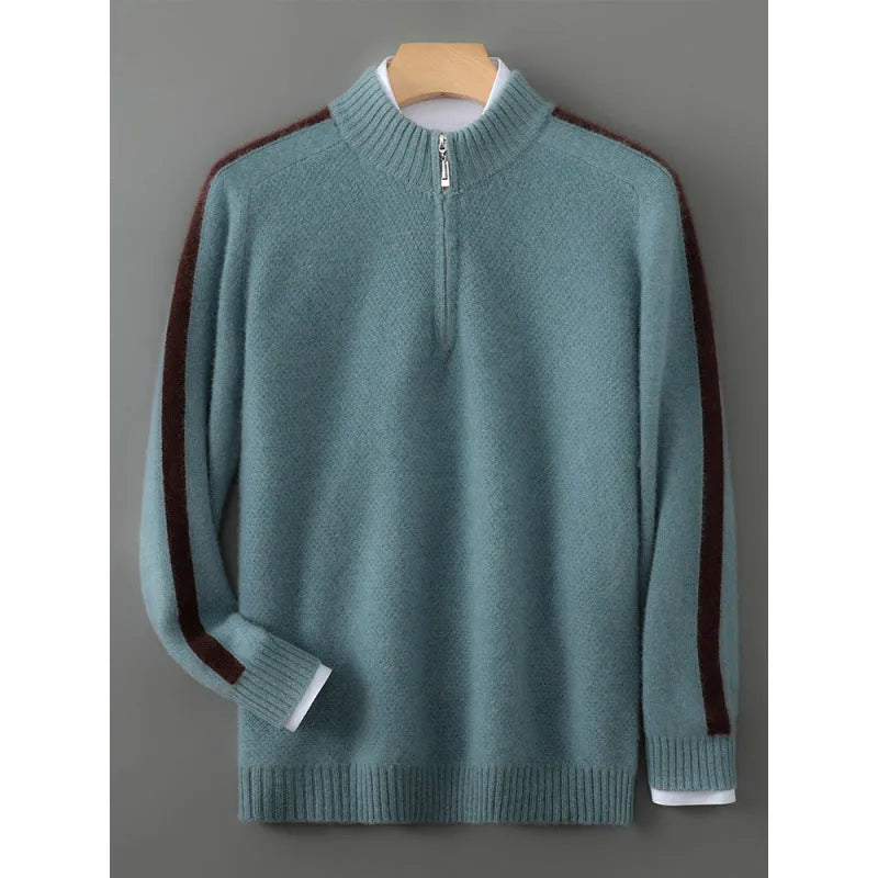 Sheep wool half-zip knitted sweater in slim fit with round neck available in multiple colours