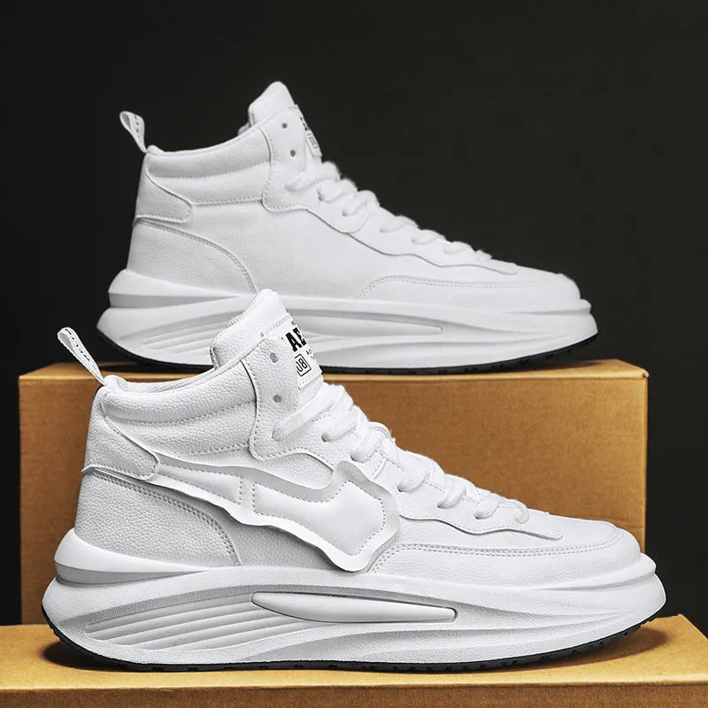Men's black and white platform high-top shoes with round toe design