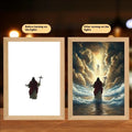 A4 LED light painting photo frame with modern rectangular design and themed artwork options