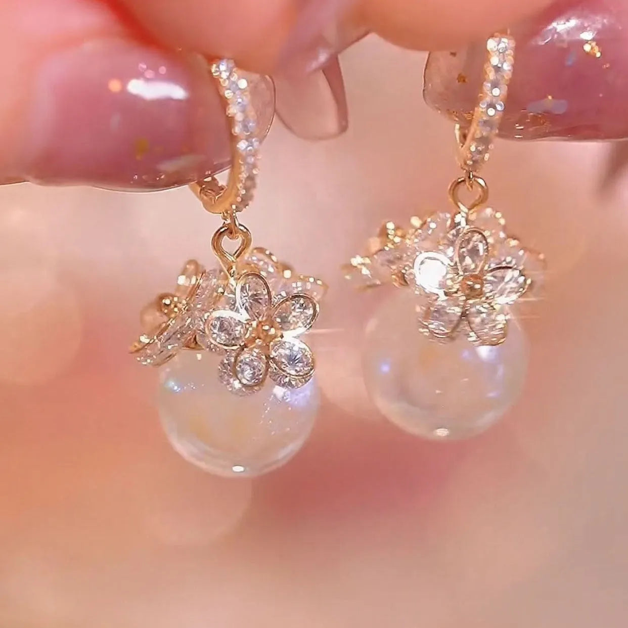 Geometric rose design zircon earrings for women in electroplated copper with multiple colour options
