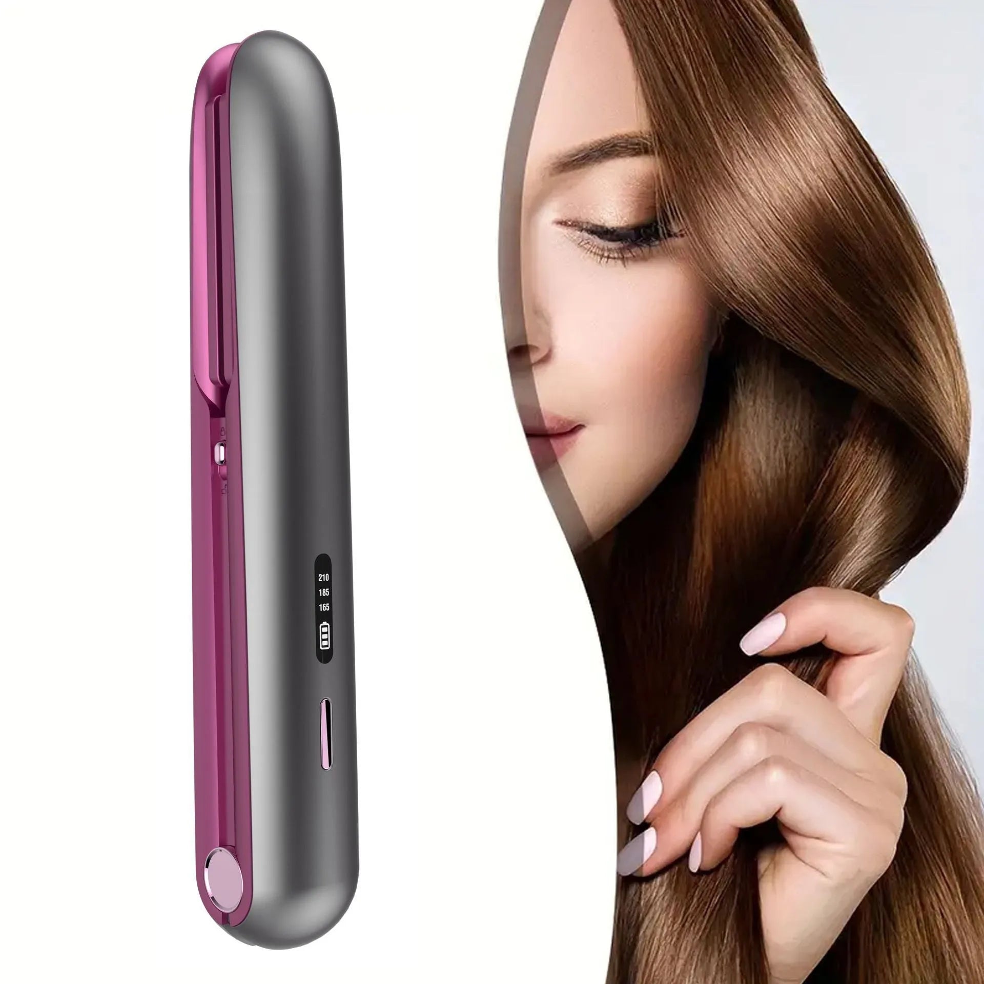 Moon shadow grey wireless hair straightener with ceramic tourmaline plates and temperature control