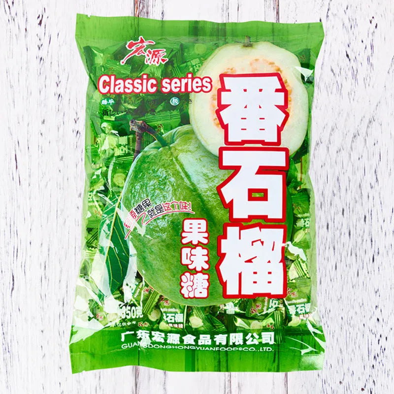Bag of assorted hard candies: plum sugar, guava fruit flavour, and tangerine peel sweets.