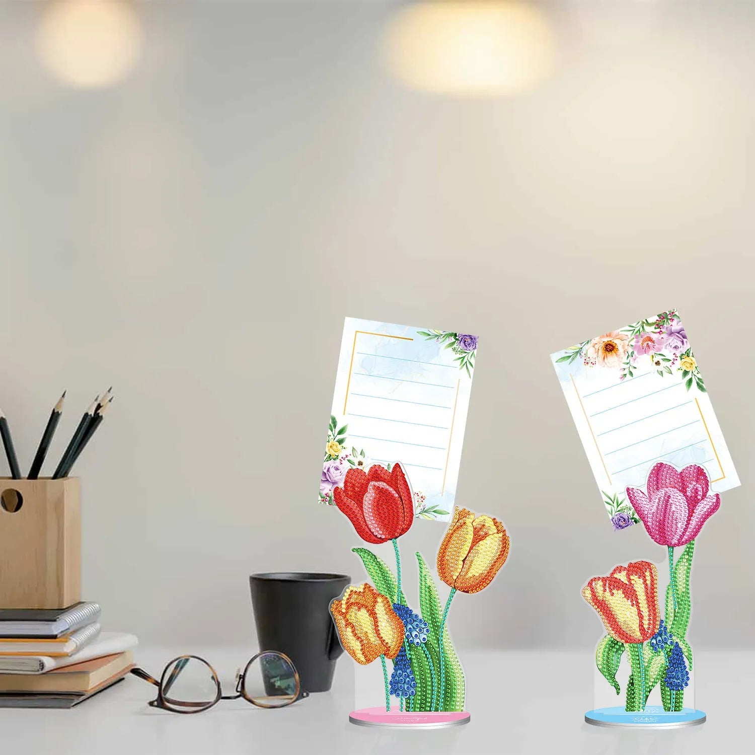 American style handmade diamond painting desktop decoration with note clip, frameless design