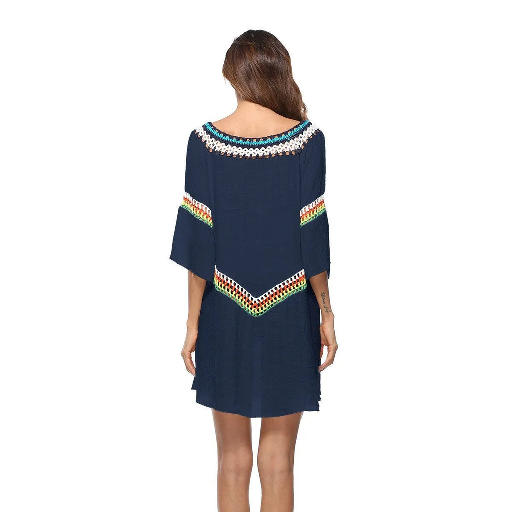 Women's crocheted ethnic style beach sun protection clothing for swimming and sports