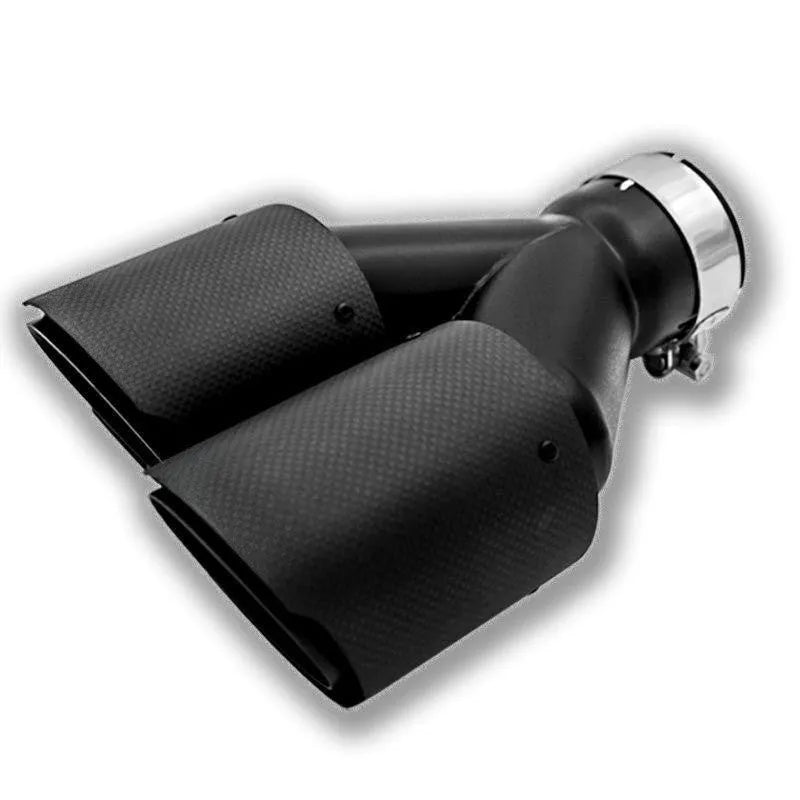 Black carbon fibre car exhaust pipe with double outlet design and 250mm tail nozzle