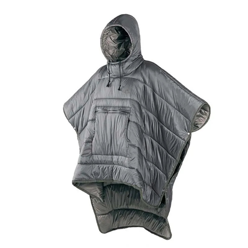 Army green outdoor cloak sleeping bag convertible to wearable blanket for camping
