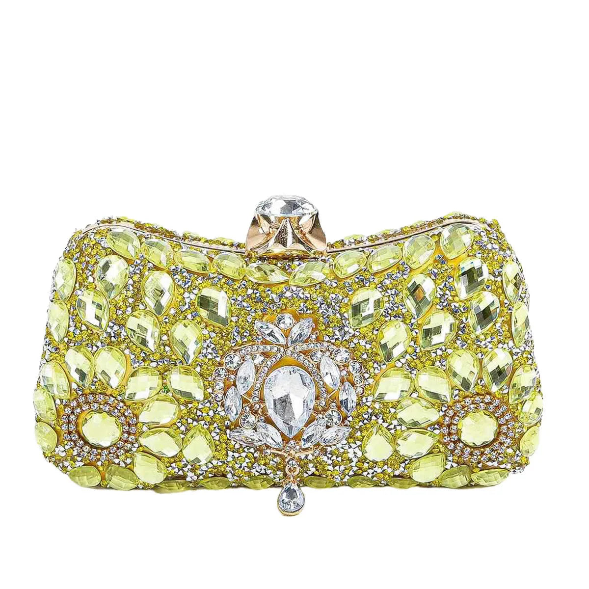 Full diamond clutch bag hard PU shell horizontal square gold for formal events