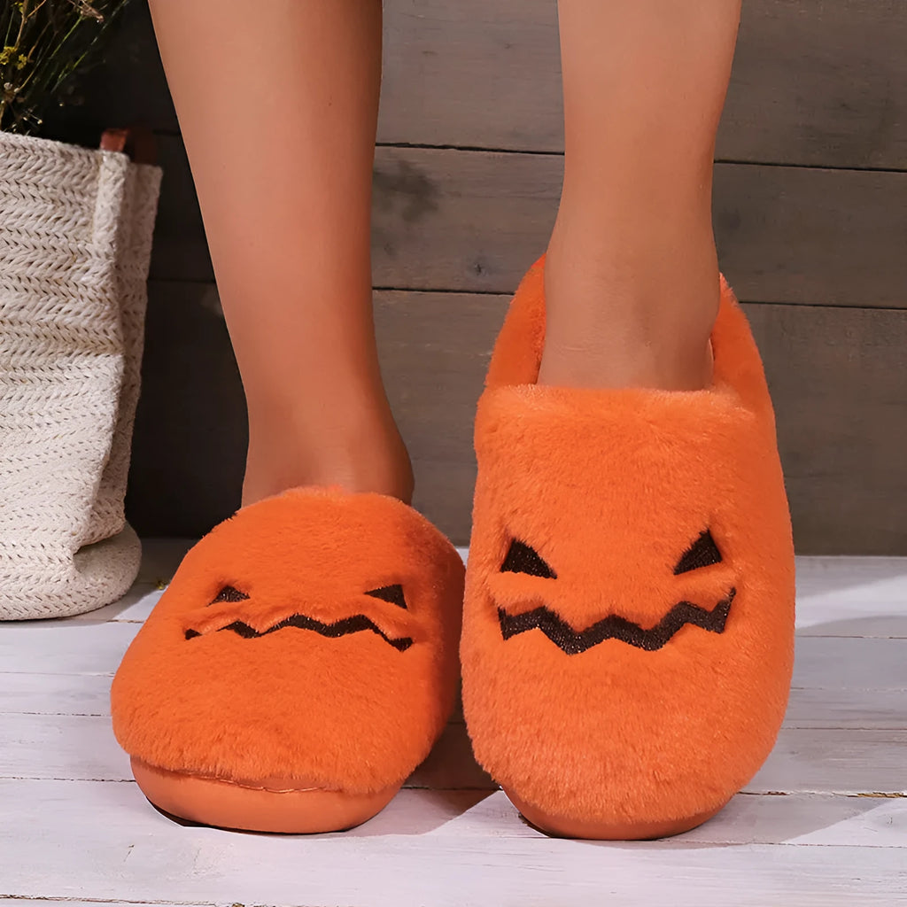 Orange pumpkin slippers with coral velvet upper and PVC sole