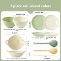 Solid colour ceramic tableware set with seven pieces showing modern simple design