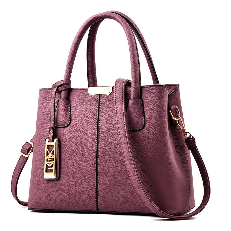 Women's large capacity soft PU leather shoulder bag in horizontal square design with leather strap