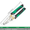 Stainless steel multifunctional wire stripper tool with seven stripping ports and a two-colour handle.