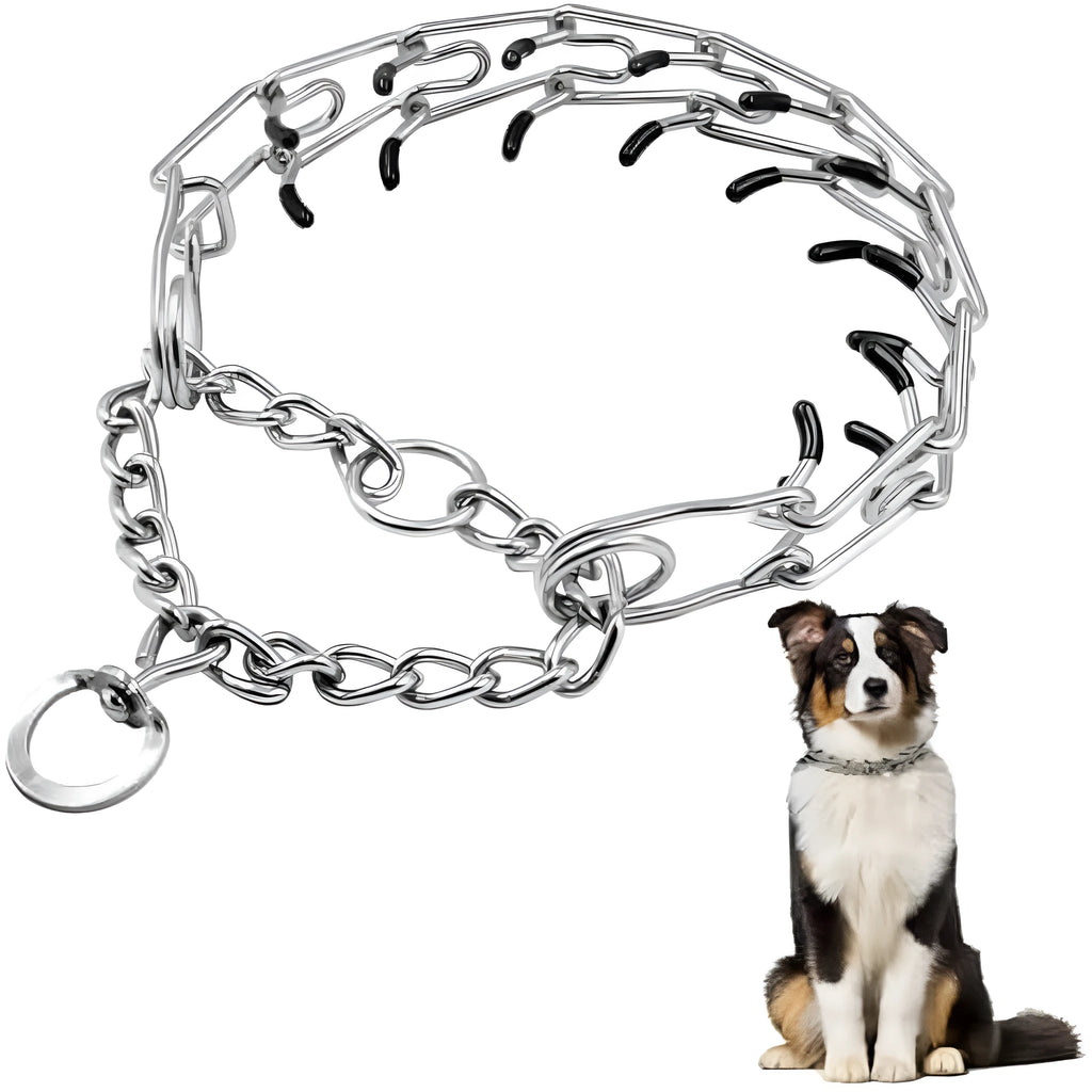 Stainless steel dog pinch collar with comfort rubber tips and adjustable chain links
